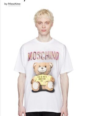 Moschino White Tee with Teddy and Pink Gradient Logo